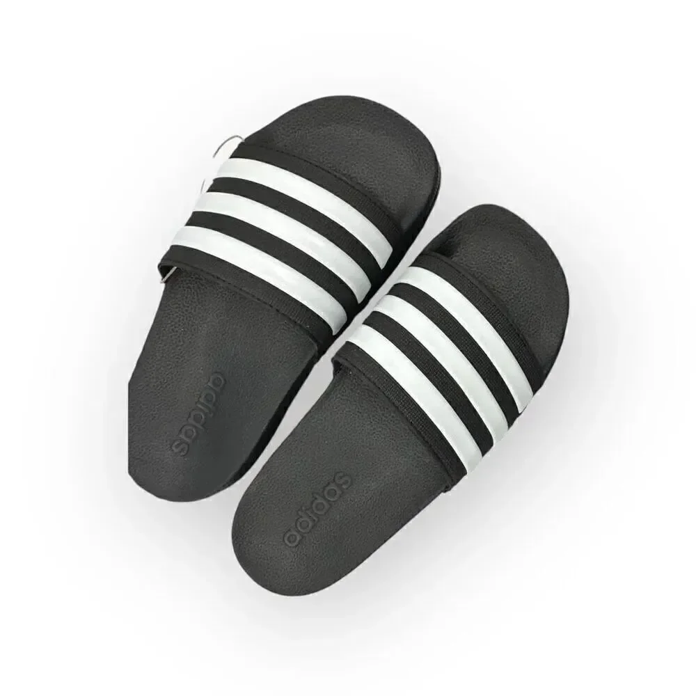 NWT Adidas Kids Adilette Shower K Comfort Slide Black White Size 2